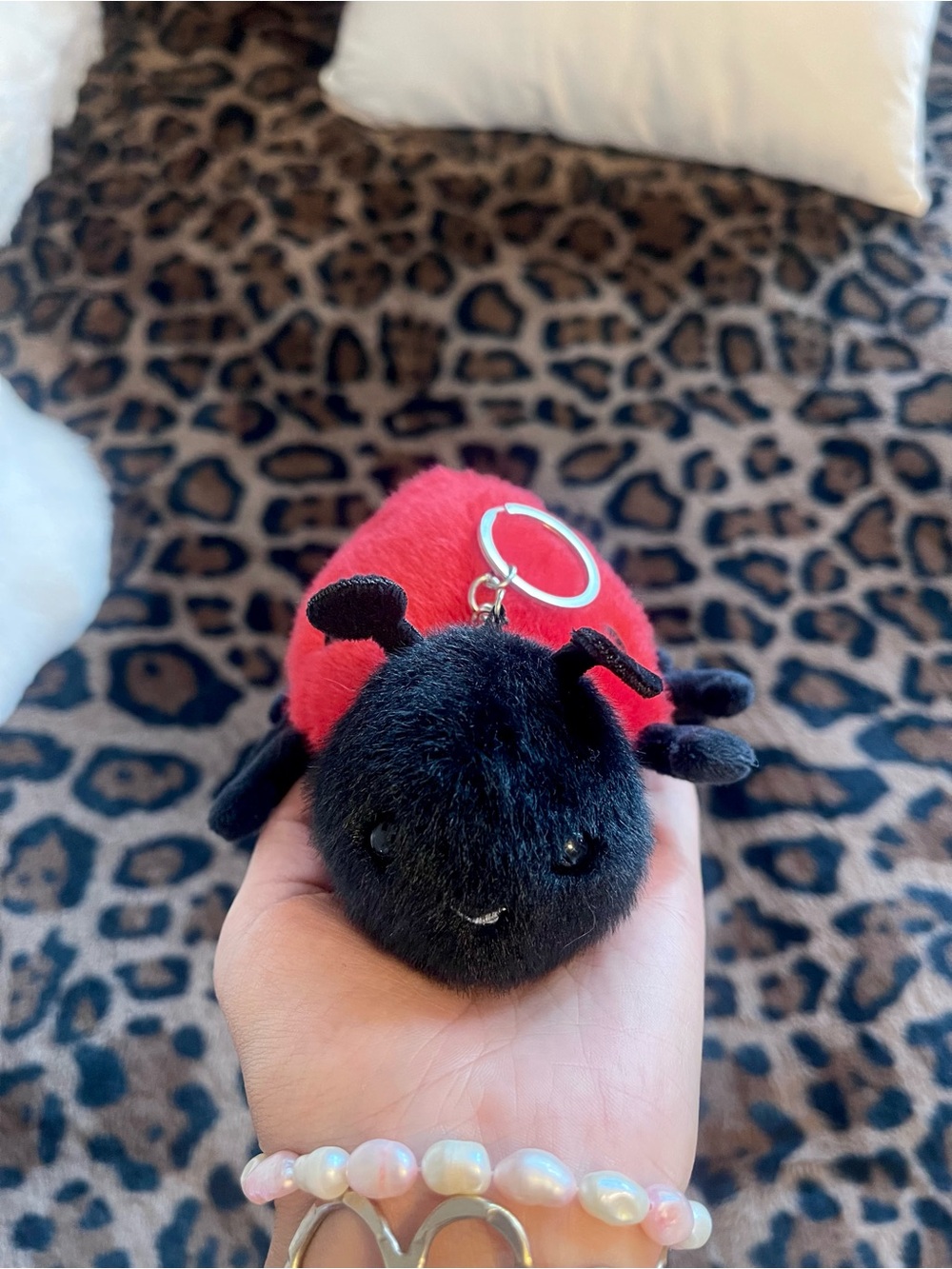 Plush Ladybug Keychain - Black & Red Small Pets Accessory